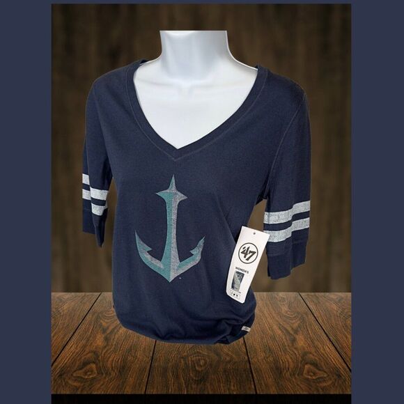 Seattle Kraken '47 Women's Flanker Stripes Half-Sleeve V-Neck T-Shirt (NWT) Sz.M - Picture 2 of 5